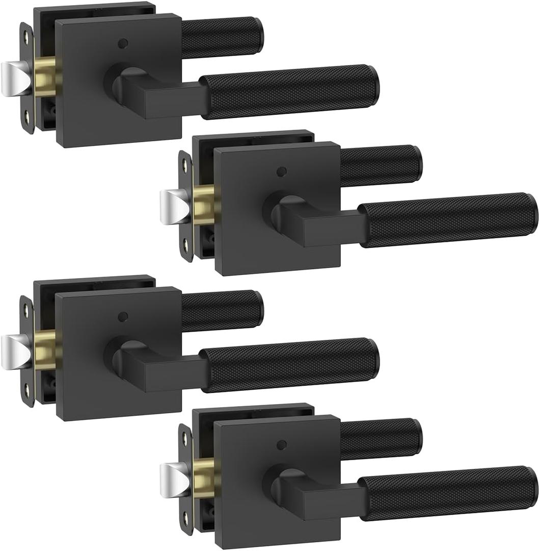 Asidrama 4 Pack Black Privacy Door Handles, Door Lever with Door Knobs Indoor for Bedroom or Bathroom, Heavy Duty Door Handles Interior with Locks for Left Right Sided Doors