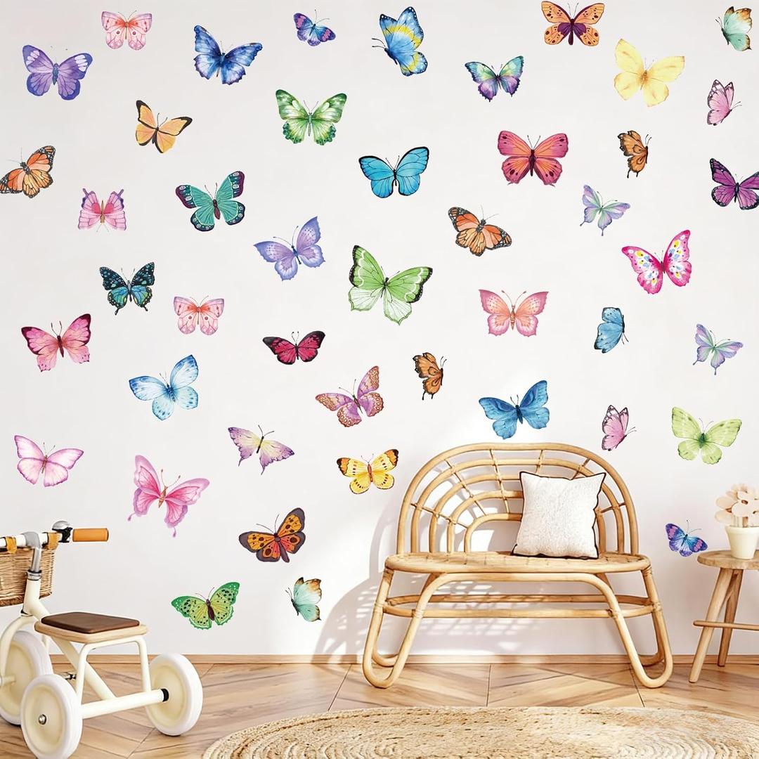 Butterfly Wall Decals 76Pcs, 8 Sheets Colorful Butterflies Wall Stickers Peel and Stick for Girls Bedroom Nursery Room DIY Art Decorations