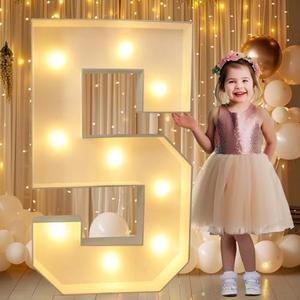 Pooqla 3FT Light Up Numbers, Large LED Letters Lighted Marquee Numbers for Party Decor, Giant Mosaic Light Up Number 5 for 5th 15th 25th 50th Birthday Anniversary Decoration, Warm White