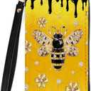 Bee-Themed Wallet for Women - Slim PU Leather Womens Wallet with Cash Zipper Coin Purse, Small Credit Card Holder Travel Wallet, Wristlet Wallets for Female Ladies Teen Girls Purse (Bee Lovers Gift)