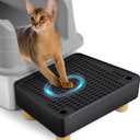 Extra Large Cat Litter Box Step Ramp, Cat's Litter Catcher Mat with Wooden Feet, Filter Function, Pedal Stool for Self-Cleaning Cat Litter Box, Ideal for Kitten & Elderly Cats (Black)