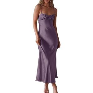 Satin Spaghetti Strap Backless Ruched Twist Cocktail Dresses for Women Silk Open Back Cut Out Midi Dress Wedding Guest, Large