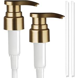 Amolliar Bottle Dispenser Pump, Replacement Soap Dispenser Pump Top with 28/ 410 Neck Size, for 16 Oz Body Wash, Shampoo, Conditioner, Lotion, Hand Sanitizer, Hand Soap (2 Pack, Gold)
