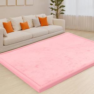 ACOMOPACK Baby Play Mat for Floor,1.3" Thick Memory Foam Area Rug for Living Room,Soft Velvet Crawling with Non-Slip Bottom for Kid,Toddler, Tummy Time Nursery Rugs,YogaPink,  79"×157"（6'7"×13'1"）