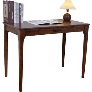 Solid Wood Desk with Drawers, Wooden Computer Desk for Home Office, Gaming Study Desk for Small Spaces, Writing Work Desk for Bedroom,Easy Assembly (Walnut Color 40 inch 1 Drawers), 47 x 21 x 30 inches