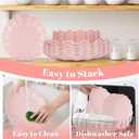 LIYH 50 Pcs Pink Plastic Plates Reusable - Durable and Dishwasher Safe Baby Shower Plates Wavy Daisy Plastic Flower Plate for Party Wedding Birthday Picnics BPA Free (25Guests)