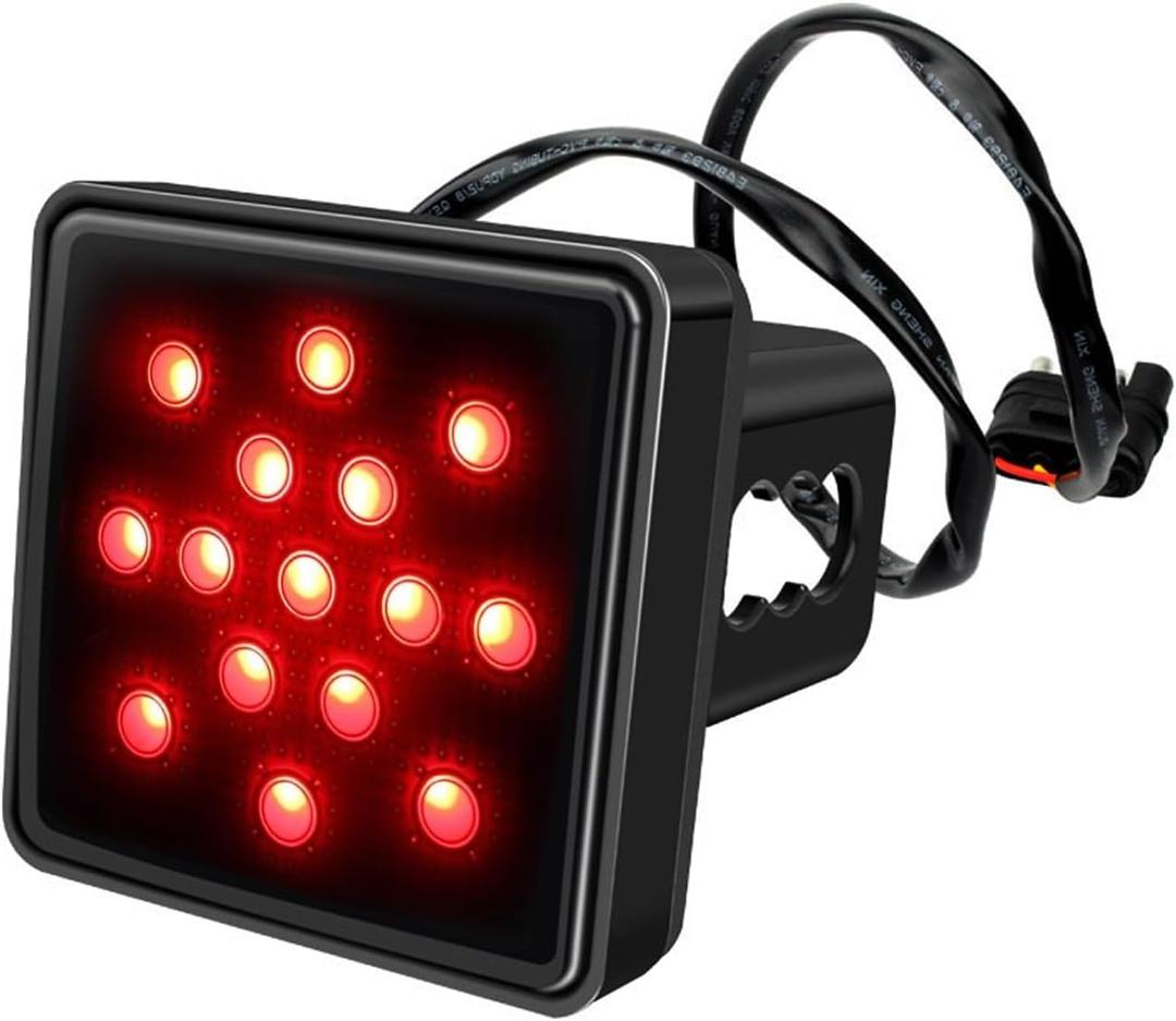 Brake Light Trailer Hitch Cover, 12 V Super Bright Square Tail Light, Towing Hitch Lighting Accessories Fits 2" Receiver, Universal for Towing Truck RV and SUV (Black)