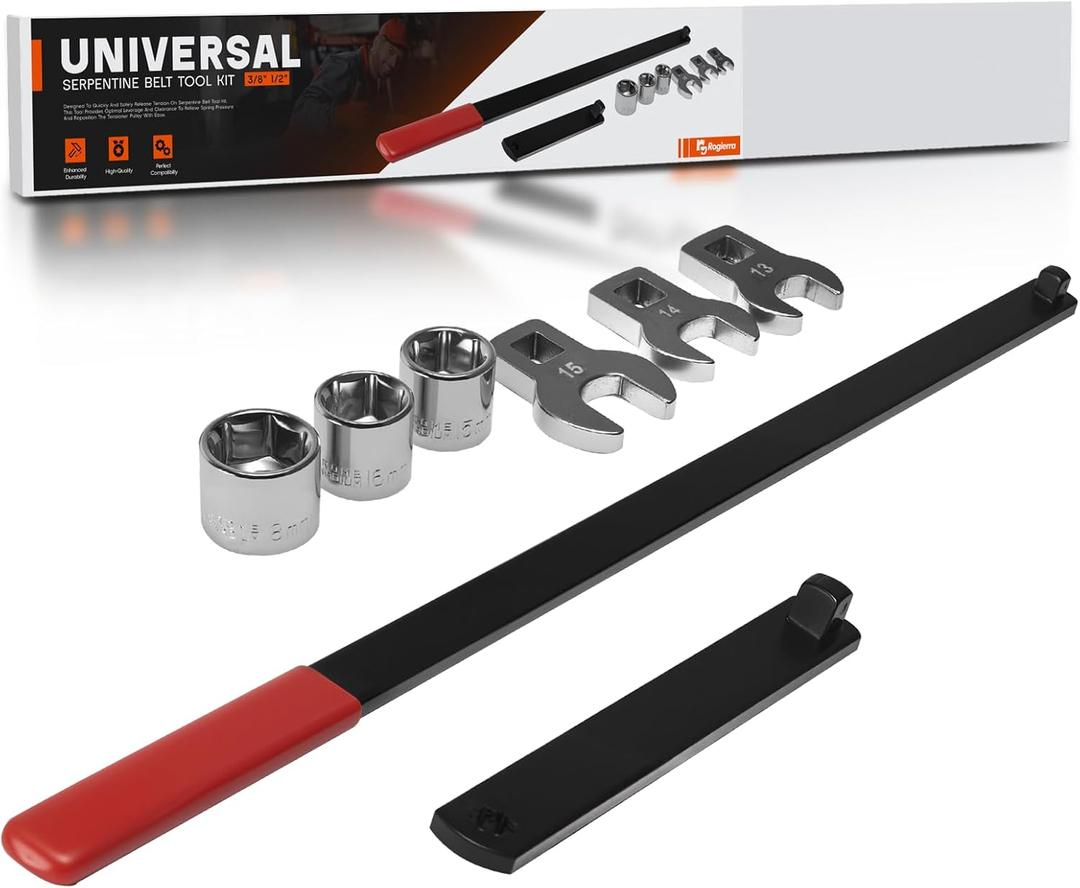 Rogierra Universal Serpentine Belt Tool Kit, 3/8" & 1/2" Drive Belt Adjust Tightener Wrench Set,(8PCS)