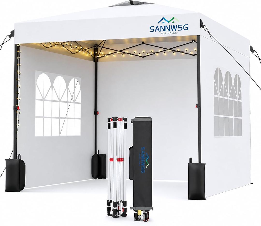 10X10 Pop Up Canopy Tent with 3 Sidewalls,Easy Up Canopy,Commercial Instant Shelter,Heavy Duty One Person Set Up Event Tent,White
