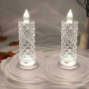 Rose Shadow LED Flameless Candles, 2PCS Led Crystal Candle Lights, Romantic Battery Operated Candles Led Pillar Candles for Anniversary Wedding Christmas Decorations(White, D 2.5" x H 7.2"), 2 pack