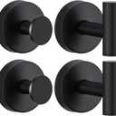 4 Pack Suction Cup Hooks for Shower - Stainless Steel Towel Hooks for Bathroom, Removable Shower Hooks for Bathroom Mirror Window Glass Wall Robe Looafh, Waterproof, Black