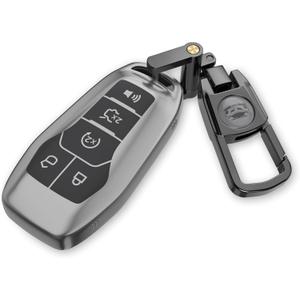 2 x For Ford Key Fob Cover with Keychain.No Screws Required for Installation. Compatible with Ford Fusion Mustang F150 Edge Explorer And Lincoln MKZ MKC MKX(Frosted Matte Gray, Model 2)