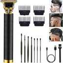 PXLISIE Professional Cordless Hair Clipper and Trimmer for Men, T Blade Zero Gapped Rechargeable Beard Shaver, Hair Cutting Kit With Ear Spoon Tool Set, Black