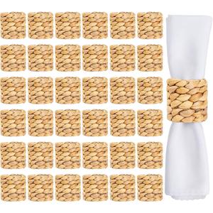 Hsei 36 Pcs Christmas Farmhouse Napkin Rings Bulk Boho Rattan Napkins Rings Handmade Natural Napkin Ring Holders by Water Hyacinth Xmas Table Decor for Wedding Gatherings Party Supplies
