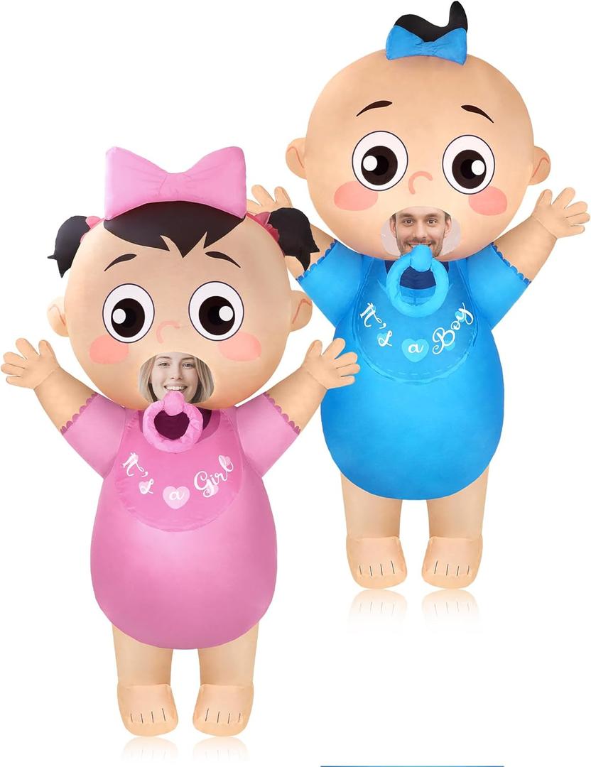 Poen 2 Pcs Inflatable Blow up Costume for Adult 96'' Baby Costume for Baby Shower Cosplay Gender Reveal Party (Green, L)