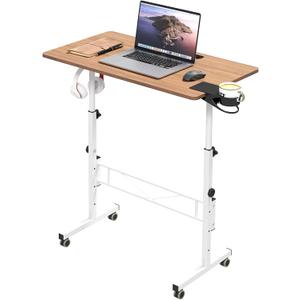 Hadulcet Portable Standing Desk, Rolling Desk Adjustable Height, Mobile Laptop Desk, Small Stand Up Table with Wheels, Walking Table for Treadmill Walking Pad, Tall Computer Stand, Oak, 31.5" W x 15.75" D x 44.9" H