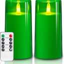 NURADA Flickering Flameless Candles: Built-in Star String Acrylic Battery LED Pillar Candles Candles with Remote and Timer for Home Party Weddings Christmas Halloween Decor -Green 2 Pack