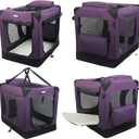 EliteField 3-Door Folding Soft Dog Crate with Carrying Bag and Fleece Bed, Indoor & Outdoor Pet Home (30" L x 21" W x 24" H, Purple)