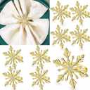 12 Pieces Christmas Snowflake Napkin Ring Xmas Napkin Rings Holder Buckle Christmas Napkin Ring Rhinestone Metal Round Serviette Buckle for Christmas Wedding Party Table Decoration Supplies (Gold)