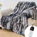 Electric Heated Throw Blanket - Faux Fur Sherpa 50"x60" Fast Heating Bed Blankets Throw with 6 Heating Levels & 4 Hours Auto Off, Over-Heat Protection ETL, Dark Gray