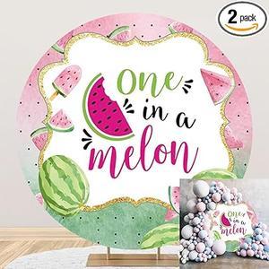 7.5x7.5ft Summer Watermelon Theme Birthday Round Backdrop Cover Fresh Fruits Ice Cream Photography Background One in a Melon Theme Baby Shower Newborn Party Circle Backdrop Cover Studio Props