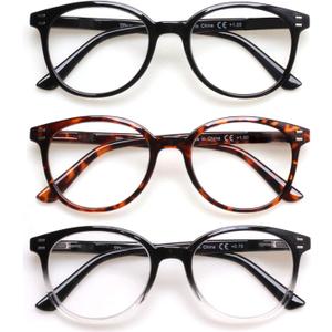 3 Pack Reading Glasses Spring Hinge Stylish Readers Black/Tortoise for Men and Women (3 Mix, 2.50)