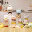 4 Pack Overnight Oats Containers with Lids and Handles, Folding Spoons & Divided Compartments for Fruit & Nuts, 16oz Glass Mason Jars for Oatmeal Yogurt Container with lids (Cream/Blue/Gray/Pink)