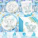 81 PCS Elephant Party Tableware Supplies, Disposable Blue Plates Cups Napkins Tablecloth Elephant Dinnerware Set for Anniversary Baby Shower Birthday Party Thanksgiving Christmas Decor, Serves 20