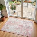 Pink Washable Small Area Rug, 2x3 Abstract Non-Slip Door Mat, Modern Low Pile Indoor Entryway Rugs, Stain Resistant Throw Carpet for Front Door, Kitchen, Entry, Inside Entrance