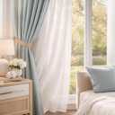 AELS Creamy White Semi Sheer Curtains 52 x 84 Inches Long 2 Panels, White Striped Window Curtains for Living Room Bedroom, Boho Light Filtering Textured Voile Sheer Curtain, Layered Stripes
