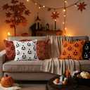 Fall Halloween Throw Pillow Covers 18x18 Set of 2 - Autumn Pumpkin Decor Pillow Cases - Faux Fur Decorative Pillows for Home Patio Couch Sofa - White