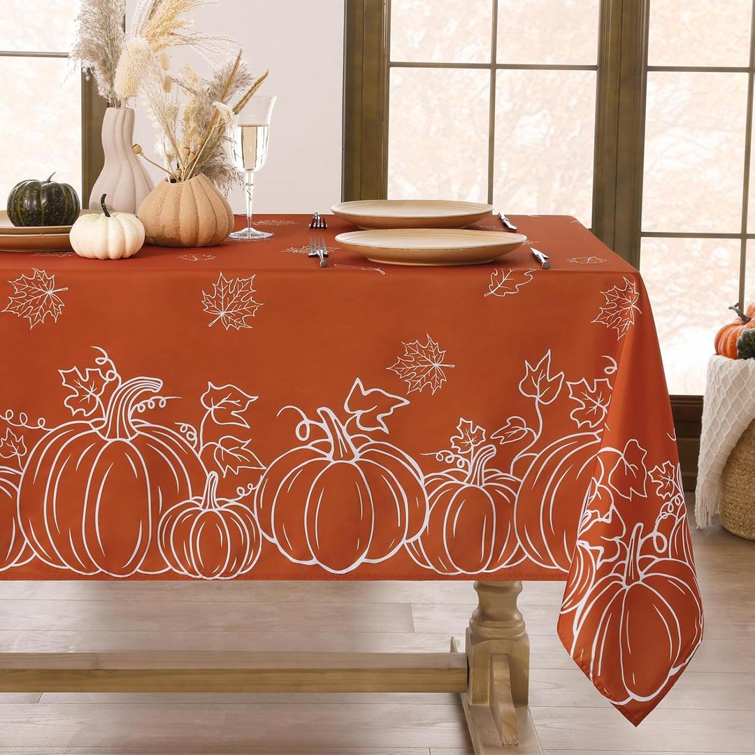 Softalker Fall Tablecloth Rectangle 60x120 Inch, Thanksgiving Autumn Harvest Orange Rust Pumpkin Maple Leaf Decoration Table Cloths, Stain Resistant Farmhouse Table Cover for Holiday Dinner/Party