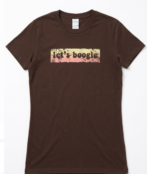 Lets Boogie Shirt Vintage Dancing 1980s Disco Themed Party T-Shirt, Brown, Small