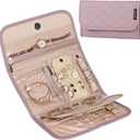BELALIFE Travel Jewelry Case Organizer, Foldable Storage Roll for Earrings, Necklaces, Rings, Bracelets, Brooches, Peach Pink