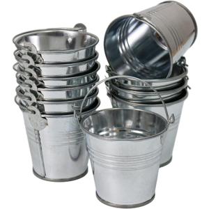 GIFTEXPRESS 12 Pack Mini Metal Buckets with Handles, Small Galvanized Tin Pails for Party Favor, Succulent, Wedding