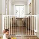 Cumbor Expandable 31.6-48" Baby Gate for Stairs, Wall-Mounted, 2-in-1 No Bottom Bar Dog Gate Indoor, Auto Close Pet Gate for Doorways with Large Walk Thru Door, Child-Proof Gate for Kids (White)