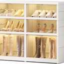 3 Tier Foldable Shoe Rack Organizer for Closet 6-12Pairs Plastic Collapsible Shoe Racks Shelf for front door entrance Stackable Clear Folding Shoes Storage boxes X-Large Storage Cabinet