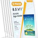 MaxGear Acrylic Sign Holder, Clear Sign Holders Plastic Display Stand 8.5 x 11 Inches Slant Back Countertop Display Picture Frames for Menus, Flyer, Use In Office, Store, 5 Pack