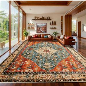 SERISSA 10x14 Washable Non Slip Boho Area Rug for Living Room
Ultra Soft Vintage Oriental Carpet Low-Pile Distressed Tribal Floor Carpet for Dining Room Bedroom Office Home Decor