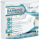 PlushDeluxe Premium Bamboo Mattress Protector – Queen Size, Waterproof, & Ultra Soft Breathable Noiseless Washable Bed Mattress Cover for Comfort & Protection - White
