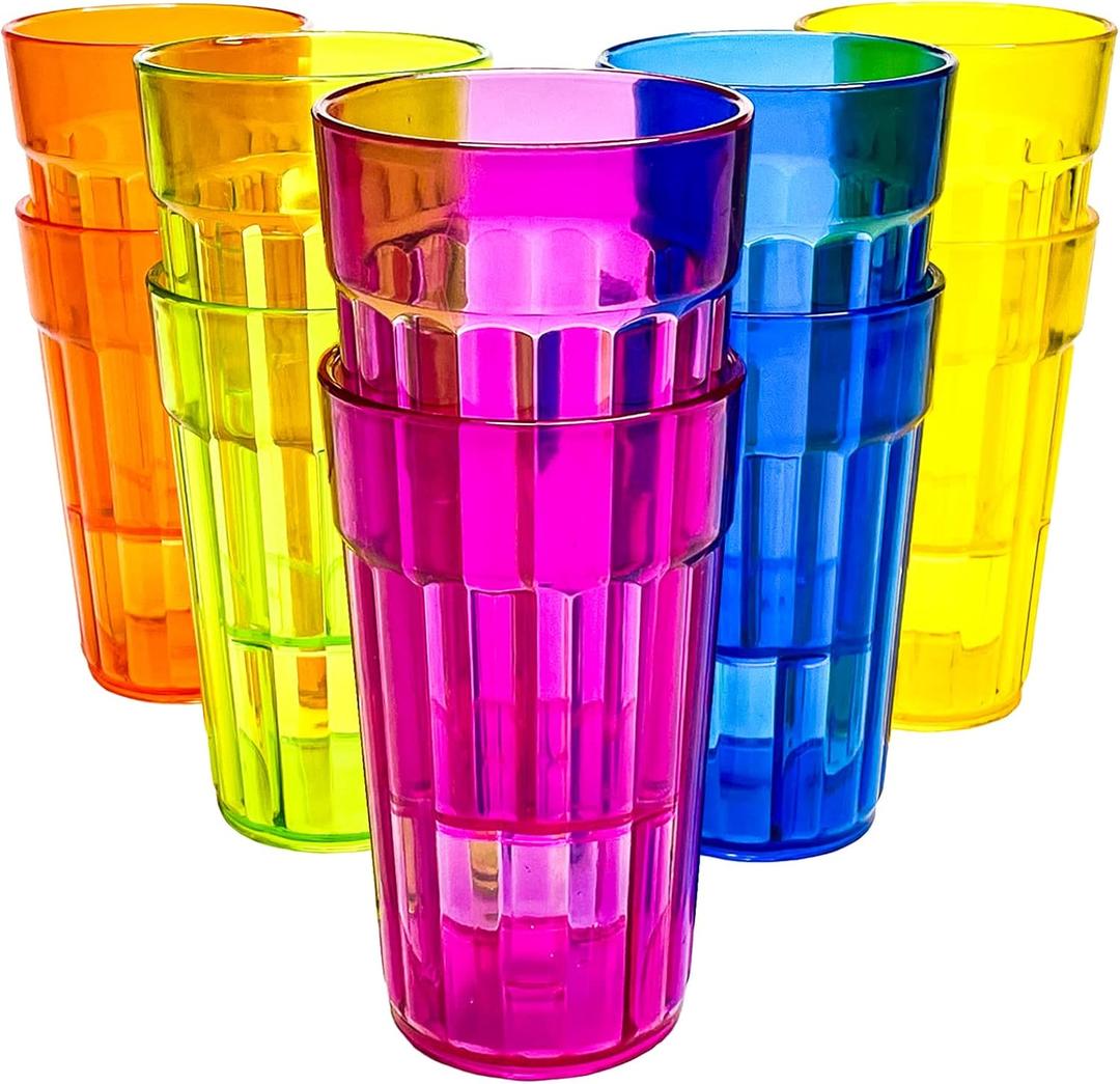 Honla 10 oz Small Drinking Glasses,BPA Free Cups,Unbreakable Plastic Tumblers,Set of 10 Highball Water Juice Cups for Kids/Adults in 5 Assorted Colors,Dishwasher Safe