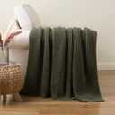 Bunnikins & Clover Olive Green Throw Blanket for Couch, Waffle Knit Blanket Throw, Super Soft Warm Dark Green Throw Blanket for Home Decor,Sofa and Living Room, 60"x80"