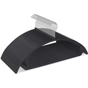 Ergonomic Curved Plastic Hangers 50pack - No Shoulder Bump Design, Non-Slip Grip for Delicate Fabrics, Heavy Duty Clothes Hangers, Holds Up to 11lbs - Ideal for Silk, Coats & Winter Wear(Black)