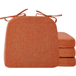 Ruqmuis Chair Cushions for Dining Chairs, 2" Thick Seat Cushions for Kitchen Chairs, D-Shaped Chair Pads with Washable Cover, Ties and Non Slip Backing, 17'' x 16'', Set of 4, Orange