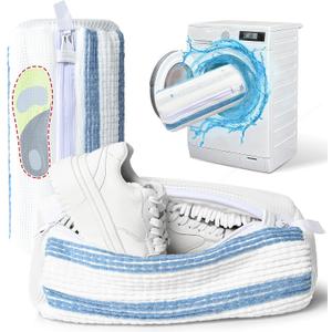 2 x Anybar Shoe Washing Machine Bag Sneaker Laundry Bags Cleaning Shoes- for Washer and Dryer Microfiber Sneakers Shoe Wash Bag with Self Locking Zipper 2PCS Reusable Cleaner Bags (Blue White)