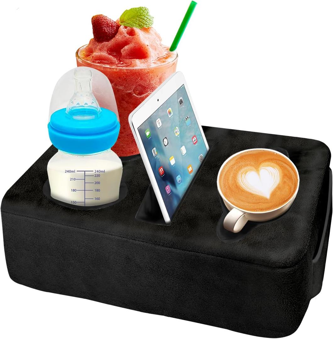 4 Hole Couch Cup Holder Tray, Cup Holder for Bed Suitable for Cup Holders on Sofas, beds, Camping, RVs, Cars, and Beaches.Black (12.2" x 9.4" x 3.1")