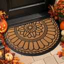 Half Round Door Mat, Non-Slip Welcome Entrance Way Mat, Durable Rubber Mats, Low-Profile Heavy Duty Doormat, Half Circle Mats for Garage, Patio, High Traffic Areas, 23.5" x 35.5", Yellow