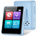 32GB MP3 Player with Bluetooth, 1.8 inch Screen, with FM Radio, Recorder, Portable Sport HiFi Music Player Up to 512GB, Blue