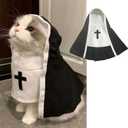 MANON ROSA Cat Costume Nun Dress- Funny Halloween Cloak Outfit for Small Medium Dogs, Cosplay Apparel for Photoshoots Parties Social Media, Adorable Pet Clothing (M(Rec wt.6-12lb))