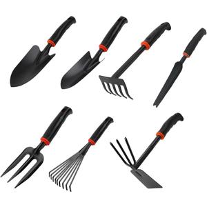 Garden Tool Set (Garden Tool Set, 7 Pieces, Gardening Tool Kit Including 2 Shovels, Rakes, Cultivators, and Transplanting Tools, Rust-Resistant Iron Tools, Rubber Grip Handles (7))